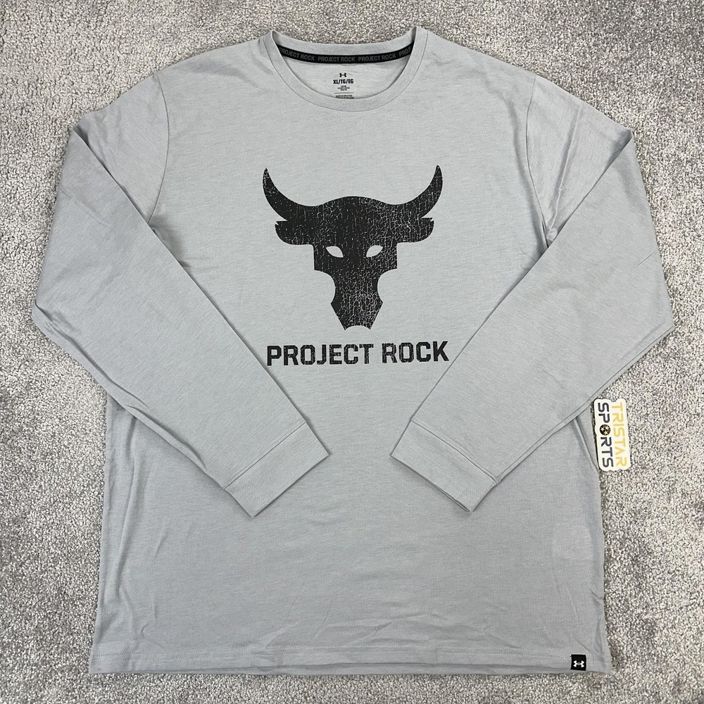 Under Armour Project Rock Shirt Mens XL Gray Long Sleeve Brahma Bull Graphic